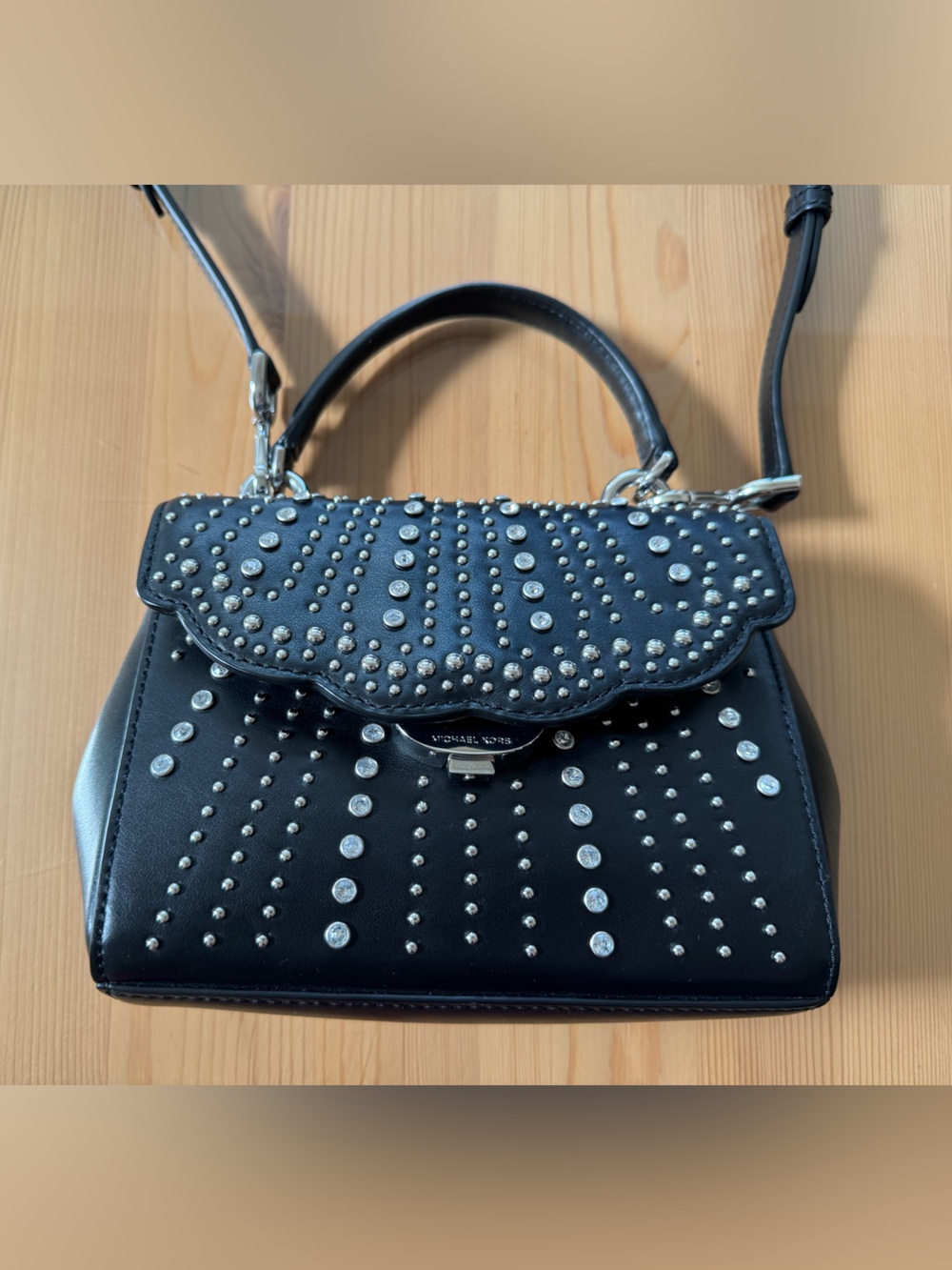 Michael Kors Ava Extra Small Studded Crossbody/Shoulder Bag in Black